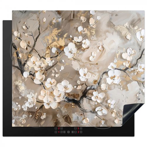 Herdabdeckplatte - Blumen - Weiß - Gold - Beige - Luxus