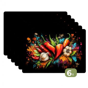 Tischset - Gemüse - Paprika - Knoblauch - Graffiti - Farbe - Bunt - 6 Stück