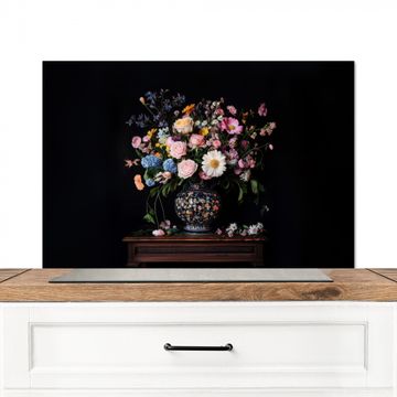 Spritzschutz Küche - Blumenvase - Holz - Blumen - Blumenstrauß
