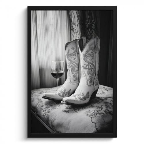 Bilder mit Rahmen - Wein - Cowboystiefel - Fensterlicht - Weiß