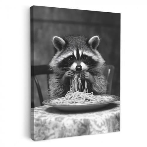 Waschbär - Niedlich - Pasta - Tischtuch - Schwarz - Weiß