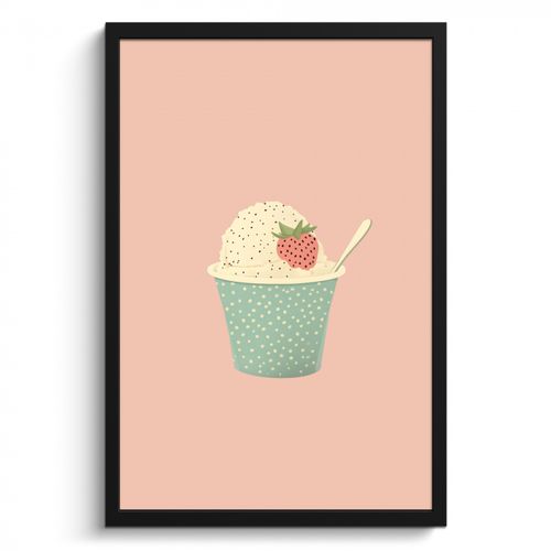 Bilder mit Rahmen - Tablett - Eiscreme - Erdbeere - Rosa