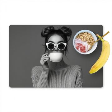 Tischset - Frau - Kaffee - Schwarz - Weiß - 6 Stück