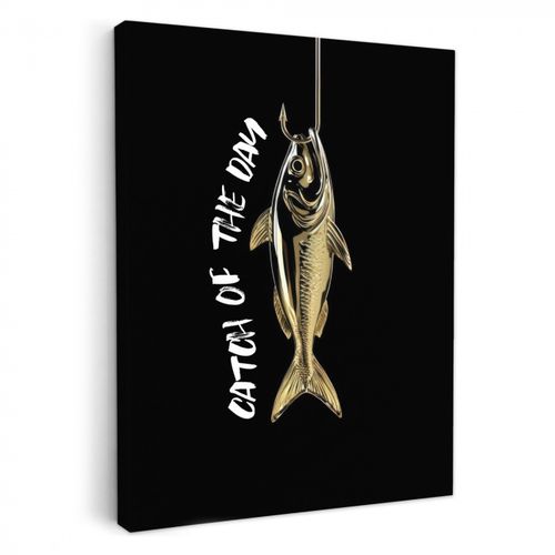 Leinwandbilder - Fisch - Schwarz - Gold - Text