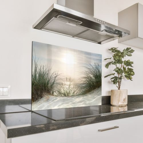 Spritzschutz Küche - Sanfter Sonnenaufgang über den Dünen