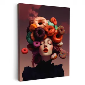 Leinwandbilder - Frau - Donuts - Bunt