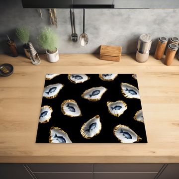 Herdabdeckplatte - Austern - Fisch - Blau - Gold