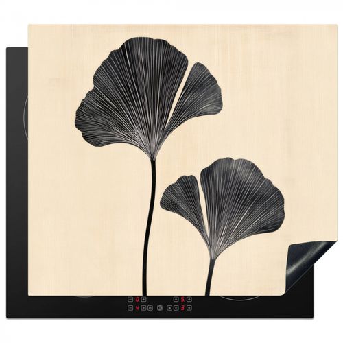 Herdabdeckplatte - Blätter - Minimalistisch - Schwarz