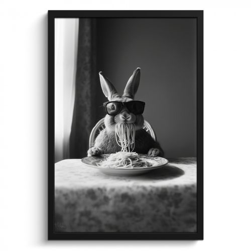 Bilder mit Rahmen - Kaninchen - Hase - Sonnenbrille - Tischtuch - Nudeln - Niedlich