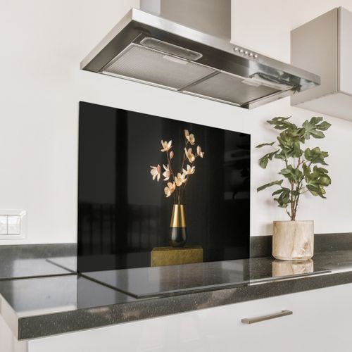 Spritzschutz Küche - Verschnörkelt - Blumenstrauß - Gold - Vase