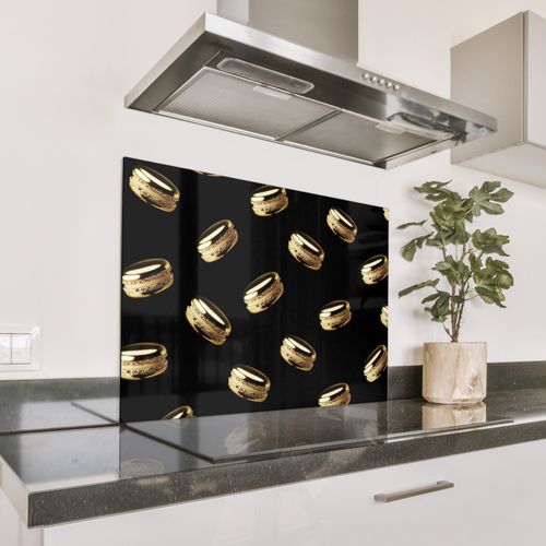 Spritzschutz Küche - Makronen - Muster - Gold - Schwarz