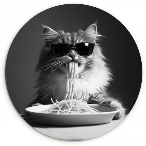 Runde Bilder - Langhaarkatze - Sonnenbrille - Spaghetti - Humor - Schwarz - Weiß