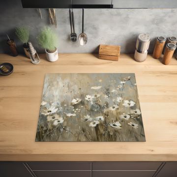 Herdabdeckplatte - Blumen - Weiß - Natur - Grau - Modern