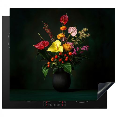 Herdabdeckplatte - Blumen - Vase - Schwarz