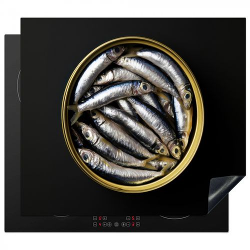 Herdabdeckplatte - Sardinen - Fisch - Rund - Schwarz