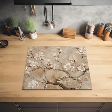 Herdabdeckplatte - Blumen - Modern - Beige - Weiß - Blüte