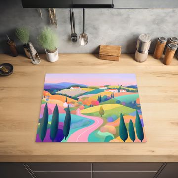 Herdabdeckplatte - Landschaft - Lila - Pastell - Häuser