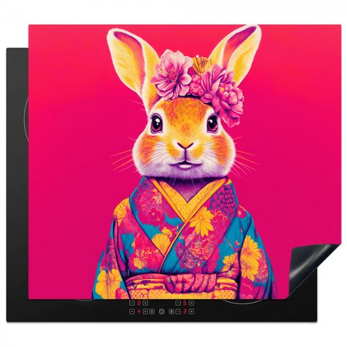 Herdabdeckplatte - Kaninchen - Blumen - Farbenfroh - Kimono