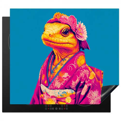 Herdabdeckplatte - Blumenkranz - Eidechse - Kimono - Lila