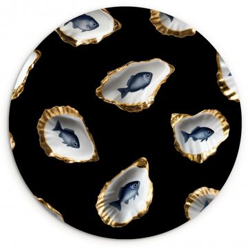 Runde Bilder - Austern - Fisch - Blau - Gold