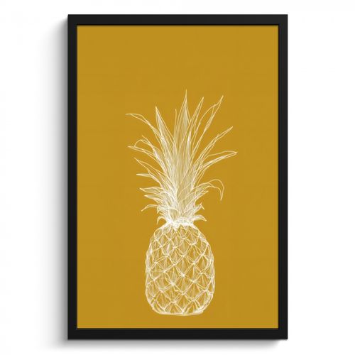 Bilder mit Rahmen - Strich-Illustration - Ananas - Blattkrone - Ockergelb