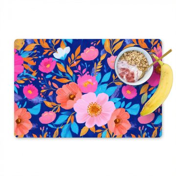 Tischset - Blumen - Blau - Rosa - 6 Stück