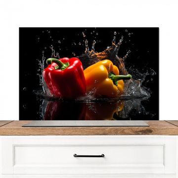 Spritzschutz Küche - Paprika - Wasser - Schwarz - Gemüse - Rot - Gelb