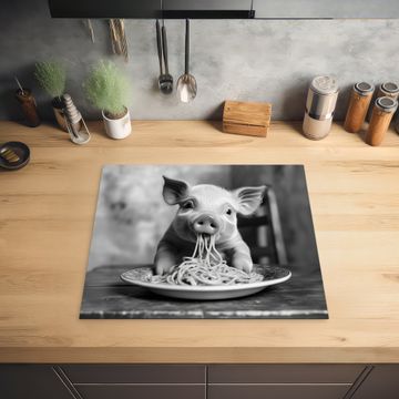 Herdabdeckplatte - Schwein - Niedlich - Spaghetti - Schwarz und weiß - Tier