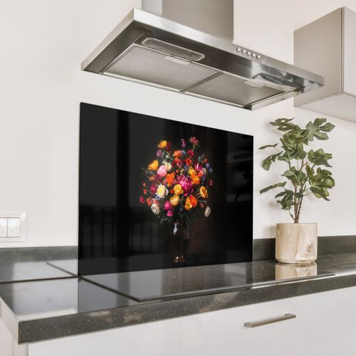 Spritzschutz Küche - Bunt - Blumenstrauß - Vase - Dunkelbraun