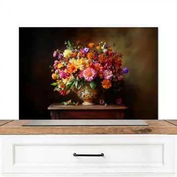 Spritzschutz Küche - Farben - Blumenstrauß - Vase - Holz