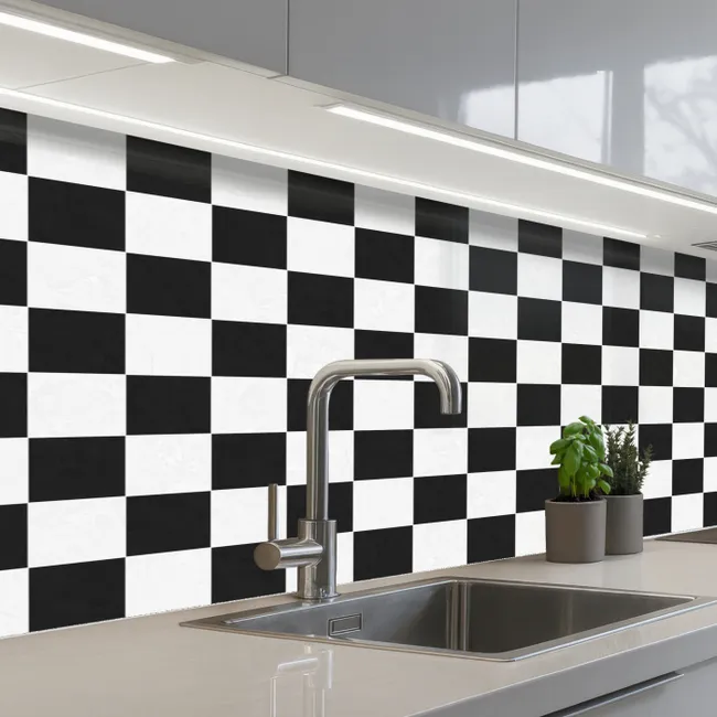 Klassiek - Patroon - Zwart - Wit keuken achterwand 2 middel 871 -3d_schuin