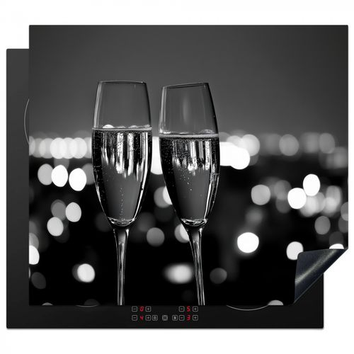 Herdabdeckplatte - Seifenblasen - Prost - Champagnergläser - Lichter der Stadt