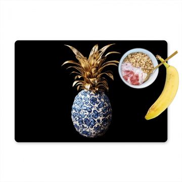 Tischset - Ananas - Blumenmuster - Gold - Delfter Keramik - 6 Stück