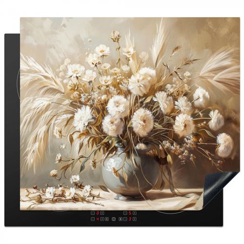 Herdabdeckplatte - Blumen - Vase - Stilleben - Beige