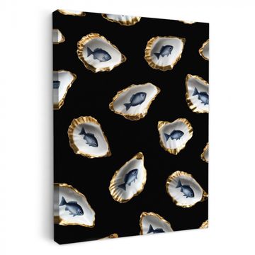 Leinwandbilder - Austern - Fisch - Blau - Gold
