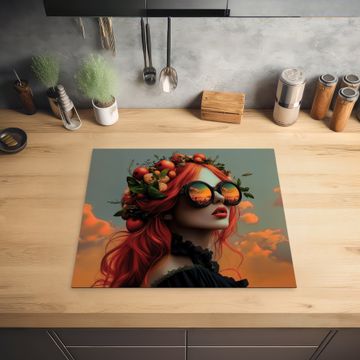 Herdabdeckplatte - Frau - Krone - Tomate - Bascilicum - Sonnenbrille