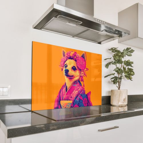 Spritzschutz Küche - Kimono - Hündchen - Blumenkrone - Orange