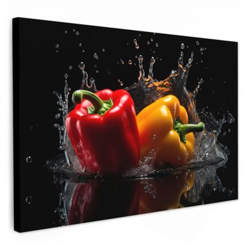 Leinwandbilder - Paprika - Wasser - Schwarz - Gemüse - Rot - Gelb