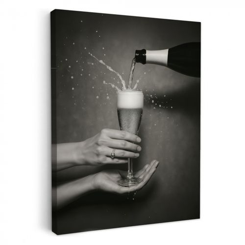 Leinwandbilder - Champagnerflasche - Glas - Minimalistisch - Spritzer