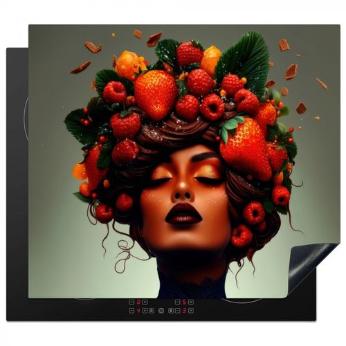 Herdabdeckplatte - Frau - Schokolade - Himbeeren - Erdbeeren - Kekse