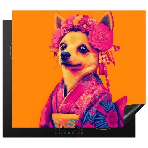 Herdabdeckplatte - Kimono - Hündchen - Blumenkrone - Orange