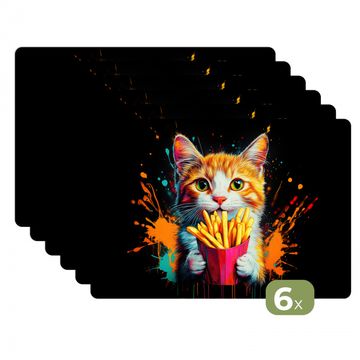Tischset - Katze - Essen - Pommes frites - Graffiti - Abstrakt - 6 Stück