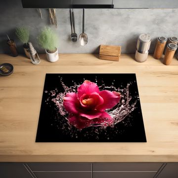 Herdabdeckplatte - Blumen - Rosa - Wasser - Schwarz - Botanisch - Natur
