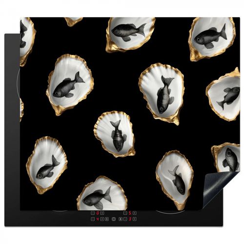 Herdabdeckplatte - Austern - Schwarz - Fisch - Gold