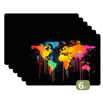 Tischset - Weltkarte - Farbe - Bunt - Graffiti - Welt - 6 Stück