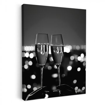 Leinwandbilder - Seifenblasen - Prost - Champagnergläser - Lichter der Stadt