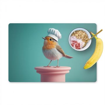 Tischset - Rotkehlchen - Vogel - Kochmütze - Sockel - 6 Stück