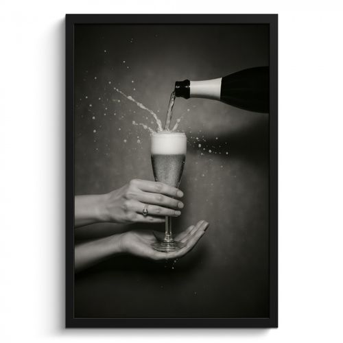 Bilder mit Rahmen - Champagnerflasche - Glas - Minimalistisch - Spritzer