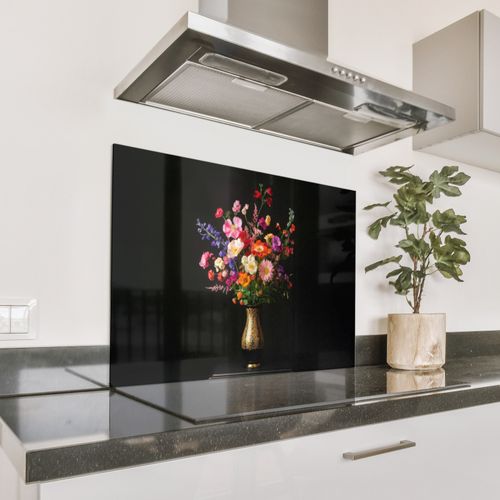Spritzschutz Küche - Bunt - Blumenstrauß - Vase - Gold