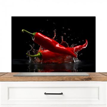 Spritzschutz Küche - Paprika - Rot - Schwarz - Wasser - Gemüse